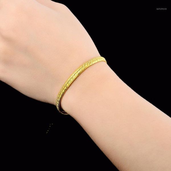 

luxury fine jewelry gold filled bracelet 4mm snake chain bracelet jewelry women men bracelets1, Black