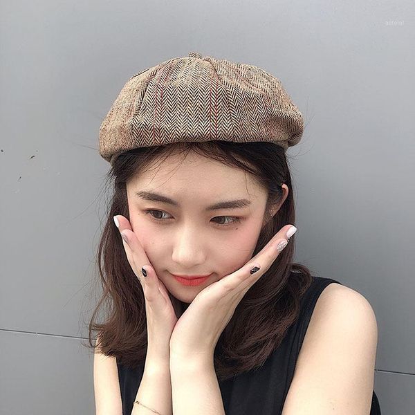 

boina para mujer korean version of beret women winter casual plaid painter hat wild temperament woolen pumpkin hat chapeau femme1, Blue;gray