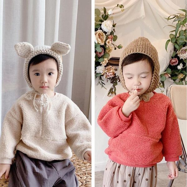 

kids pullovers sweatshirt 2020 winter new baby girl fleece warm fashion boys plus velvet warm sweater lj201128, Blue