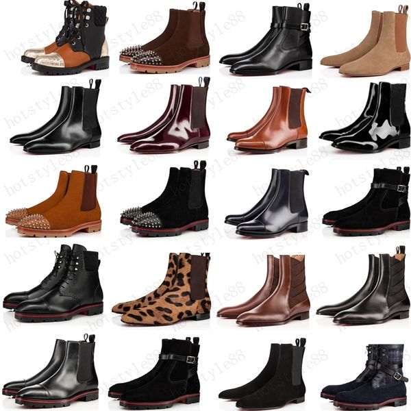 

2020 new style red bottoms sneaker men boot spikes suede leather red sole men shoes super perfect melon motorcycle ankle boot for men, Black