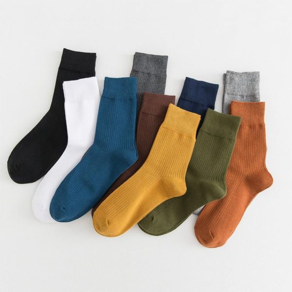 

men's socks 5 pairs of tube business casual cotton solid color vertical strip deodorant stockings men, Black