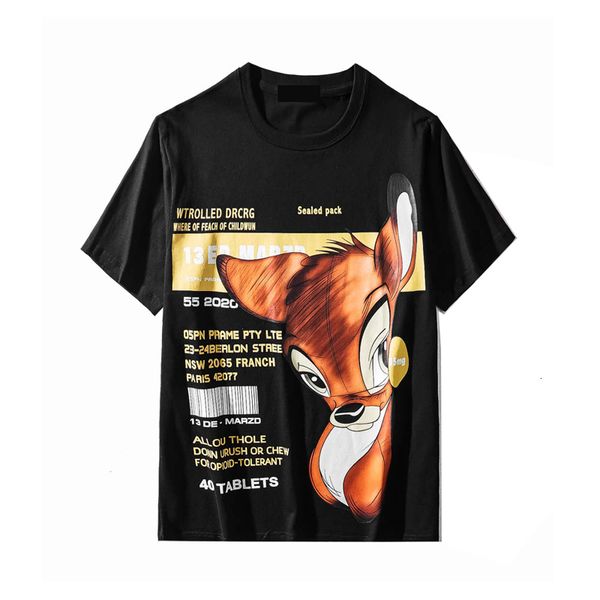 

2021 new spring summer fashion arrival o-neck tees bambi deer print tee t shirt for men women black white color cotton 41uu, White;black