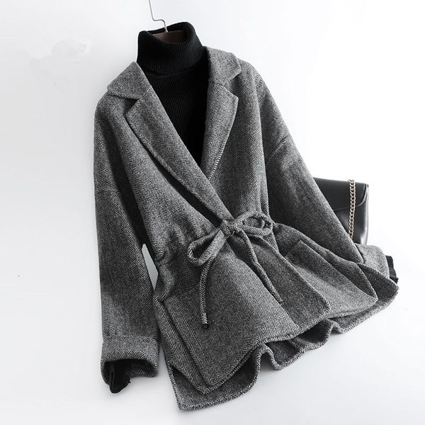 

2021 new new short-style korean style waistline hugging fine women's wool coat winter h00272, Black