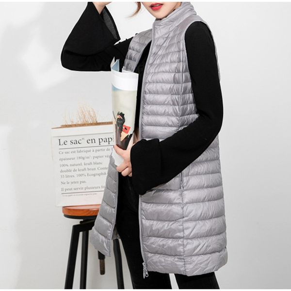 

winter down vest women large size korean slim warm long vests female wild stand collar 2020 fashion casual ladies coat 3xl 4xl c1204, Black