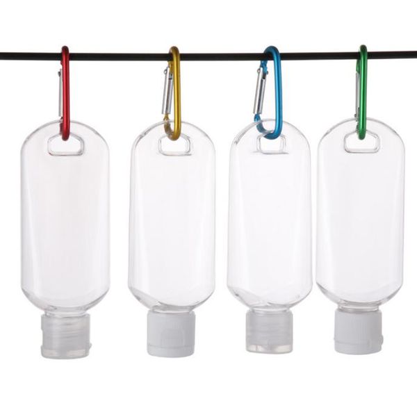 

metal hook 60ml hand sanitizer bottles pet plastic flip cap bottle for disinfectant hand sanitizer sea shipping
