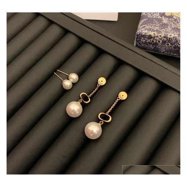 

retro pearl earrings letters tassel designer earring women brand earrings stud jewelry accessories luxury pendant earrings trytw, Golden