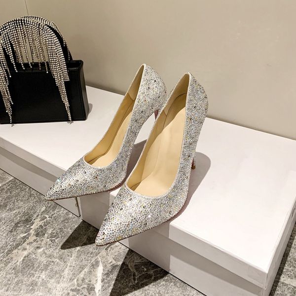 

2021 good quality fashion women pointed toe sequins diamonds shoes pumps woman prom dress high heels weddings shoe highs heel, Black