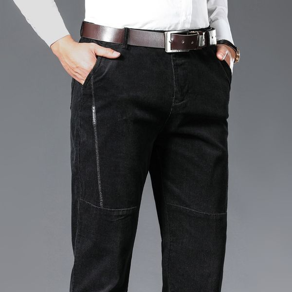 

thick winter trousers in a straight line fine adjustment strain of business solid male corduroy pants vnen, Black