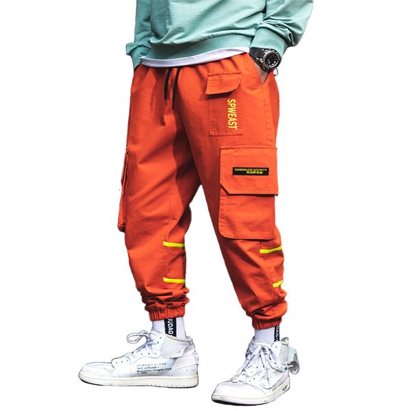 

nieuwe herfst kleur patchwork elastische taille stijlvolle mannen joggers broek fashion casual cargo broek stijl streetwear maat m-3xl, Black
