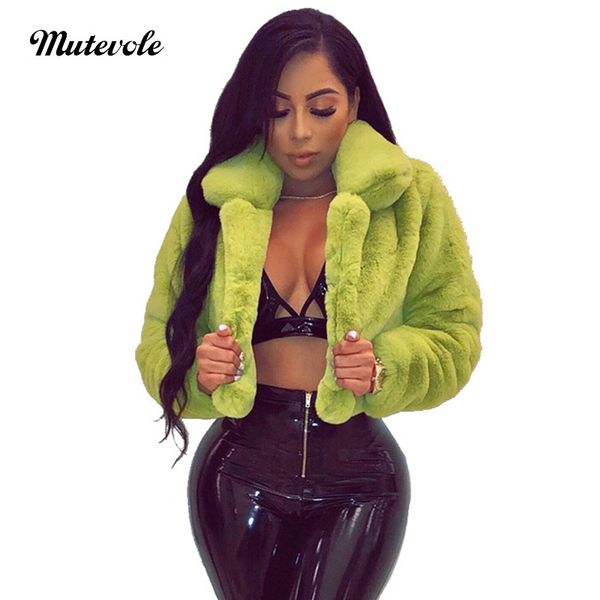 

mutevole winter warm fluffy faux fur coats jackets women furry fake fur cropped jacket turn down collar open front overcoat t200114, Black