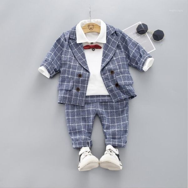 

autumn children baby clothes kids boys plaid coat long sleeve pants 3pcs/sets toddler fashion cotton clothing infant tracksuits1, White