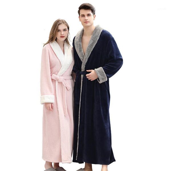 

women winter long warm flannel bathrobe plus size lovers fur blue bath robe bride soft night dressing gown men sleepwear1, Black;brown