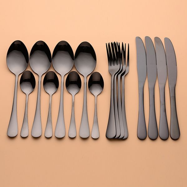 Lingewey black utherware fork colher faca conjunto preto talheres de aço inoxidável forquilhas facas colher cutelaria conjunto reusável utensílio kit 201128