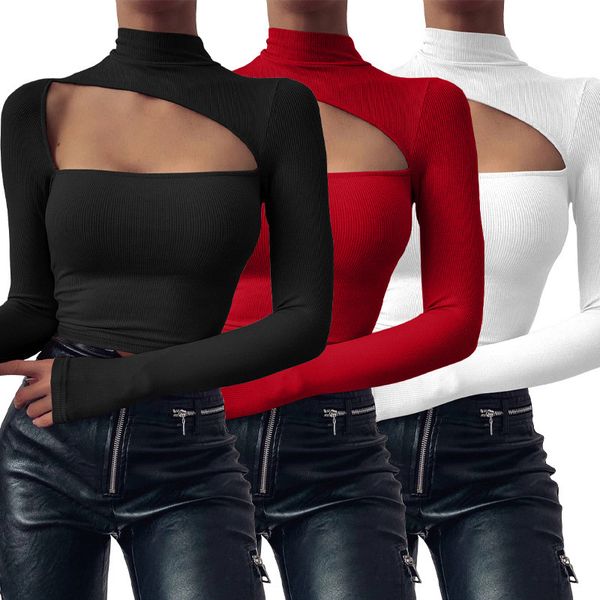 

2021 new arrival womens designer tshirts hollow out long sleeve womens tees casual spring females clothing, White