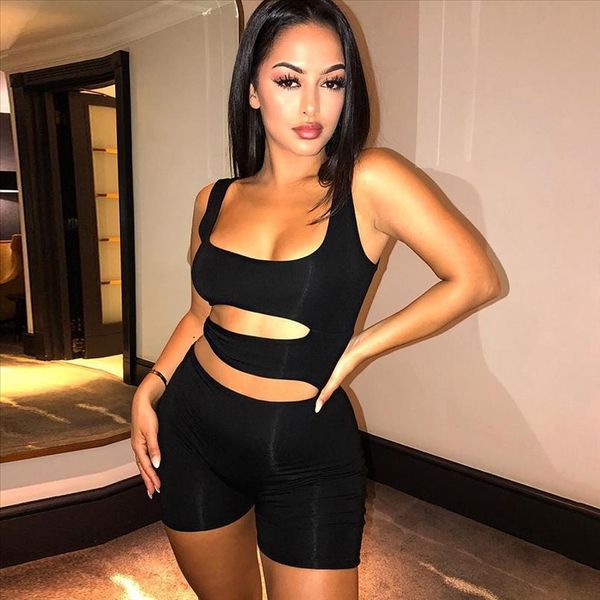 

black cut out backless playsuits casual fitness summer bodycon jumpsuit women fashion body stretchy shorts drop shipping, Black;white
