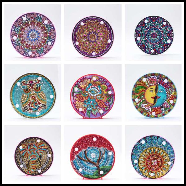 

round diy mandala landscape diamond painting light diy embroidery lamp full special drill led lamp round shinny beads