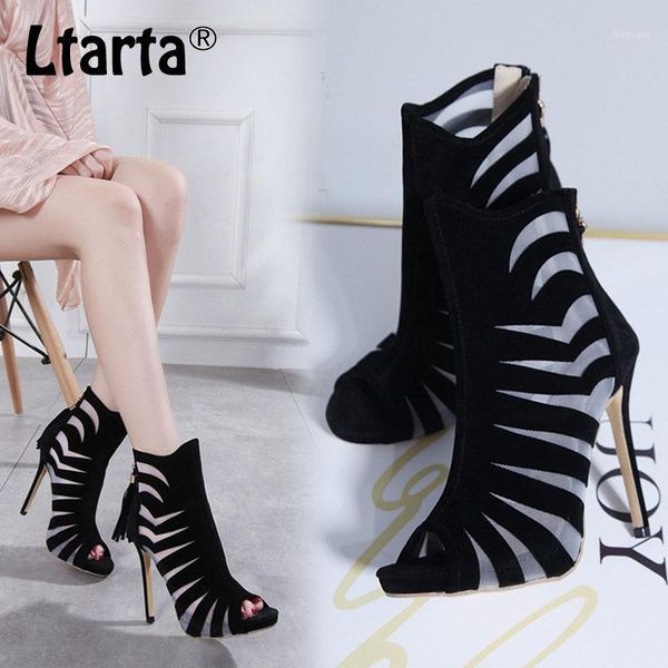 

ltarta women's autumn boots show cool boots women's shoes autumn fish hollow mesh tassels stiletto high heels .zl-1063-961, Black