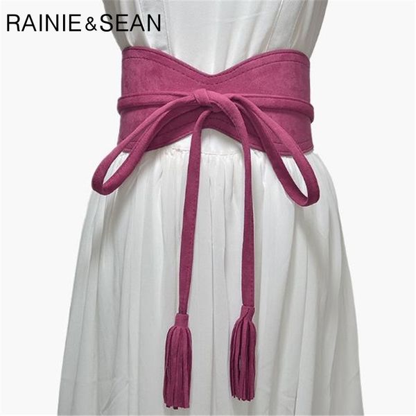 

rainie sean wide ladies belt for dresses leather red black brown self tie designer female faux leather cummerbunds for women 201120