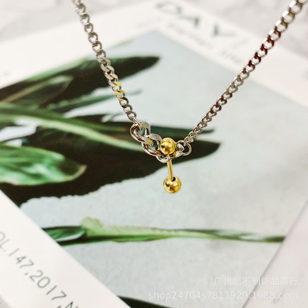 

creative new two-color ornaments small round buckle titanium steel pendant necklace simple and versatile, Silver