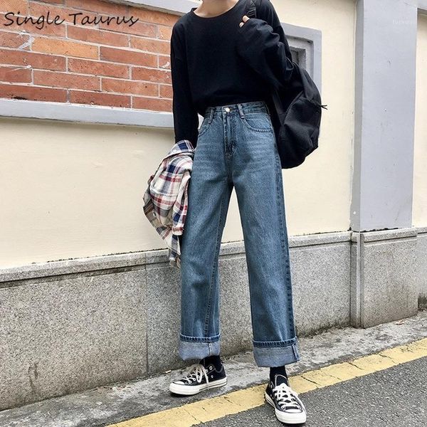 

high waist straight jeans women streetwear casual preppy style boyfriend jeans for woman loose ankle length denim vetement femme1, Blue