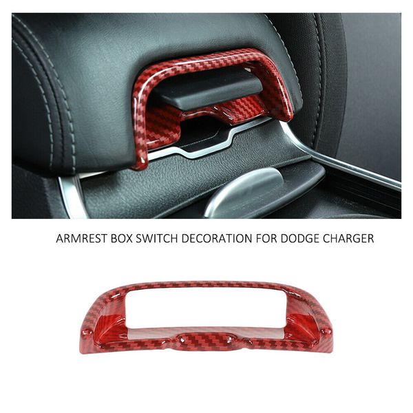 ABS Bracciolo Scatola Interruttore Copertura Trim Lunetta Per Dodge Charger/300C 2011 UP Accessori Interni Rosso In Fibra di Carbonio