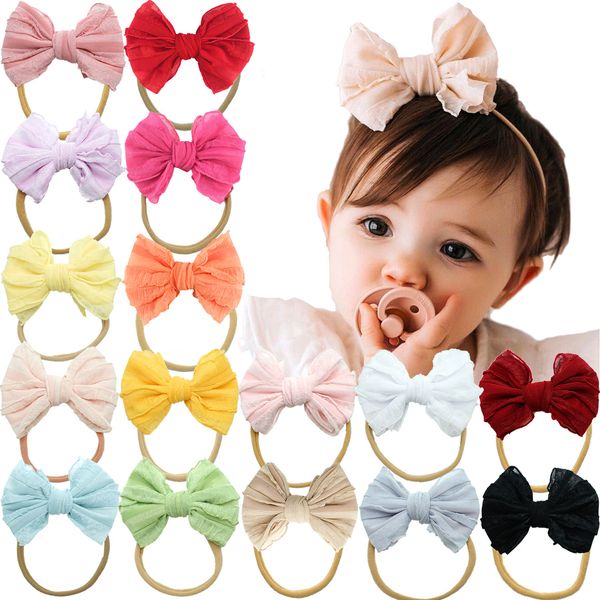 

16 colors baby girl's headbands with 4 inch bows soft nylon headbands for newborn infant toddler pgraphic accessories lj201226, Slivery;white