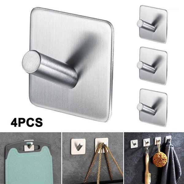 

hooks & rails 4pcs stainless steel self adhesive towel rack home bathroom wall hook 2021ing1