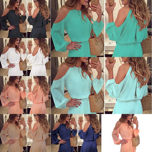 

factoryawcqlong-sleeved new chiffon strapless casual strap solid color dress, Black;gray