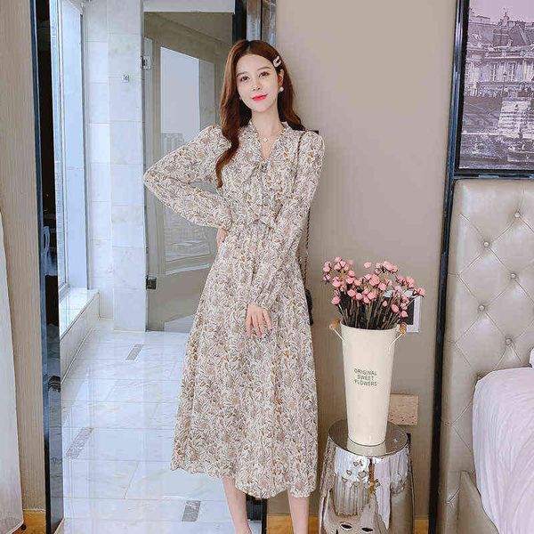 

luxury dress spring milk tea color floral dresses sweet bow v-neck waist long a-line skirt, Black;gray