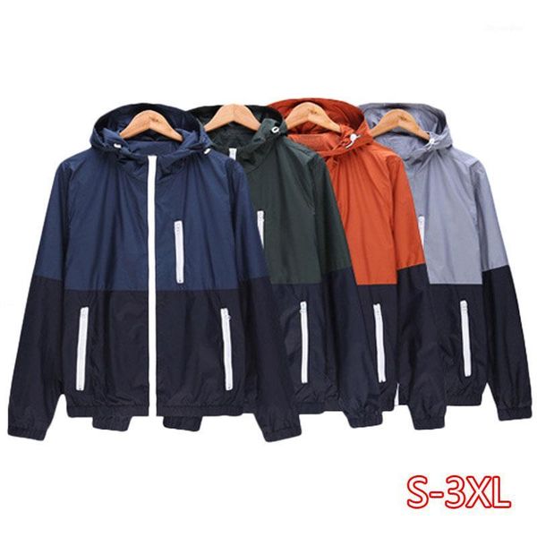 

windbreaker men casual spring autumn lightweight jacket new arrival hooded contrast color zipper up jackets outwear 20201, Black;brown