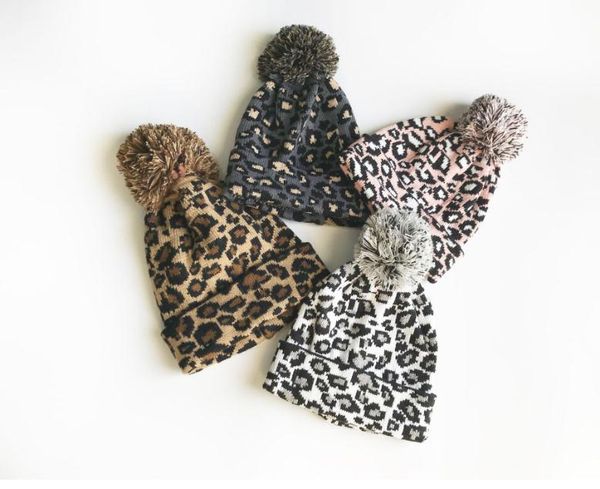 

leopard knitted cap fashion girl winter warm large pompon hatsolid color beanie ski cap db339, Blue;gray
