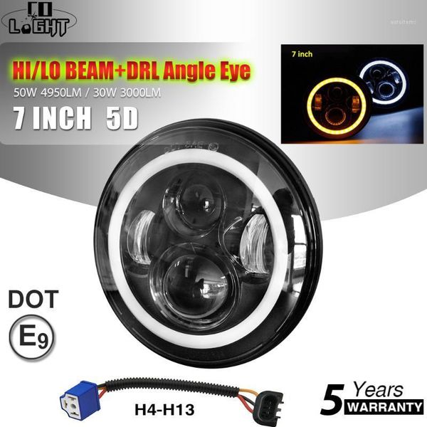 

co light 50w 30w 7inch led headlights angle eyes e9 hi/low beam 7" round headlamp drl for motorcycle lada 4x4 urban niva 12v 24v1