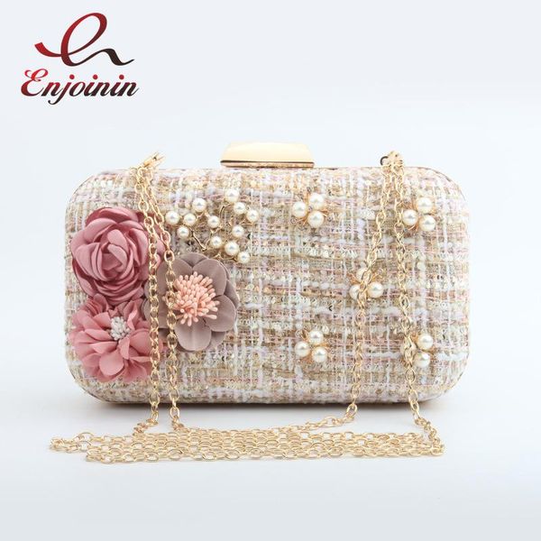 

evening bags luxury fashion flowers pearl woolen women's party clutch bag casual chain purse mini shoulder handbag flap