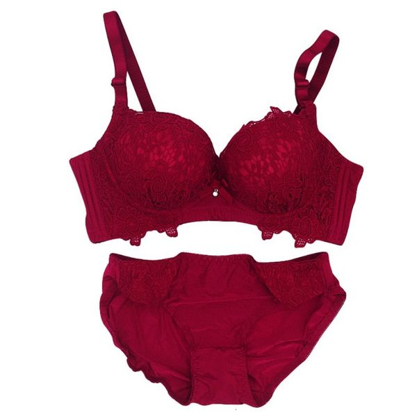 

lace bra panties set lingerie push up bralette women underwear refreshing brassiere brief france suit cup b adjusted red, Red;black