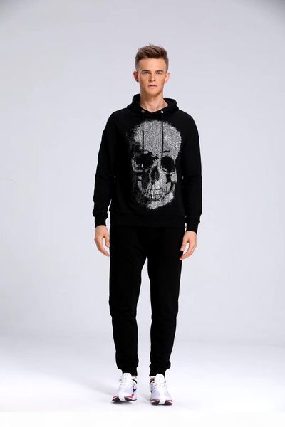 

colorful rhinestone indian skull casual sweatshirts men brand clothing male hoodies men fashion tracksuit printing pullover quality, Black