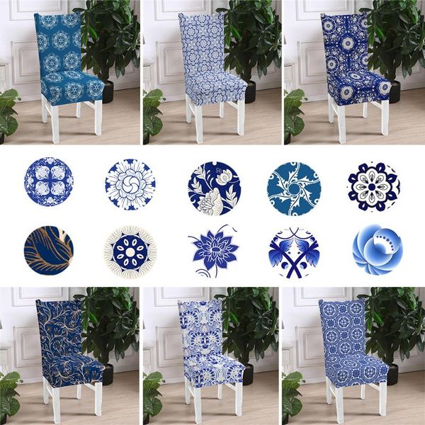 

chair covers dining blue and white porcelain spandex slipcovers universal size elastic seat cover for wedding el