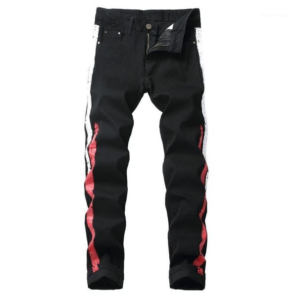 

men's jeans 2021 print men fashion elastic straight biker european and american casual pant male denim trouser plus size 421, Blue