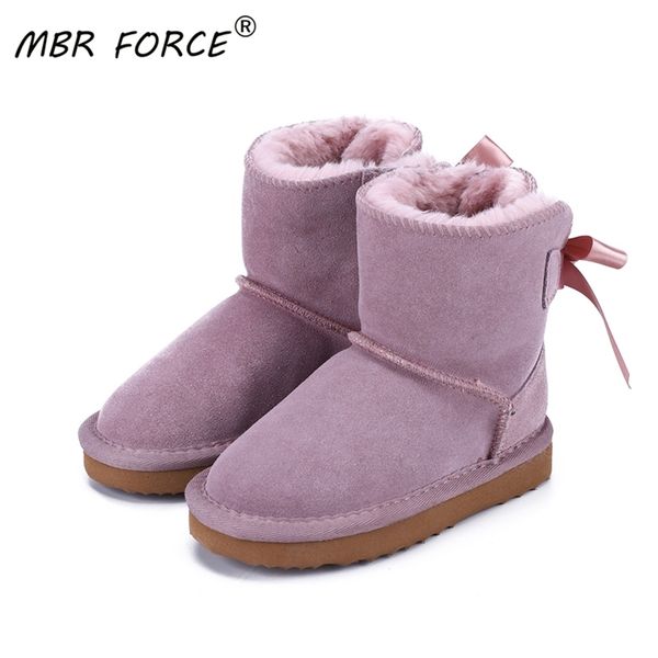 

mbr force fashion children genuine leather fur lined short ankle snow boots for boys girls keep warm winter snow boots 201211, Black;grey