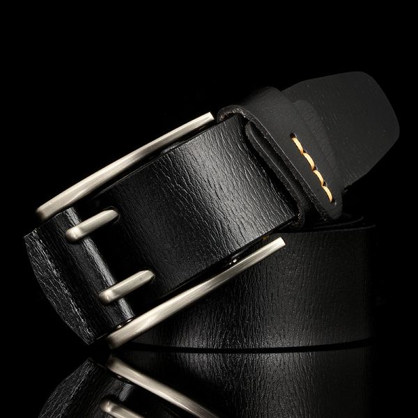 

fashion british style double pin buckle genuine leather belt for men casual jeans waistbands strap 201120, Black;brown
