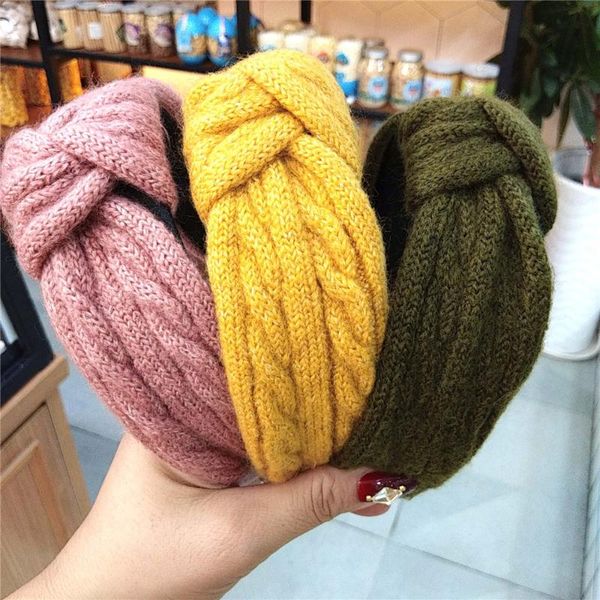 

hair accessories winter knitted headband women warm handmade hairband girls fashion solid turban center knot casual