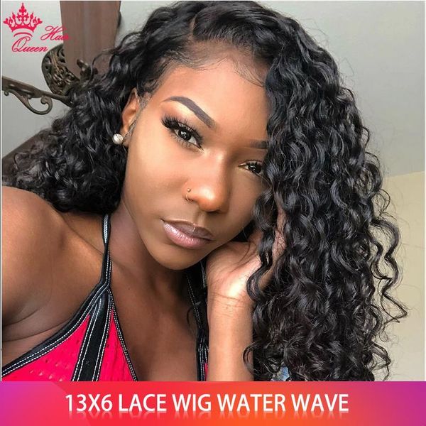 

queen hair brazilian water wave wig 13*6 lace front human hair wigs pre plucked natural hairline 150% 180% high radio virgin hair wigs, Black;brown