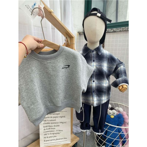 

winter autumn and korean plush children's plaid shirt vt two piece suit hj77, Black