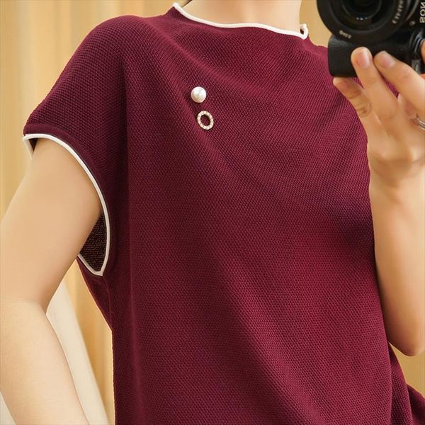 

simple temperament 100% cotton linen loose short sleeved women spring and summer new wild was thin o neck pullover sweater, White;black