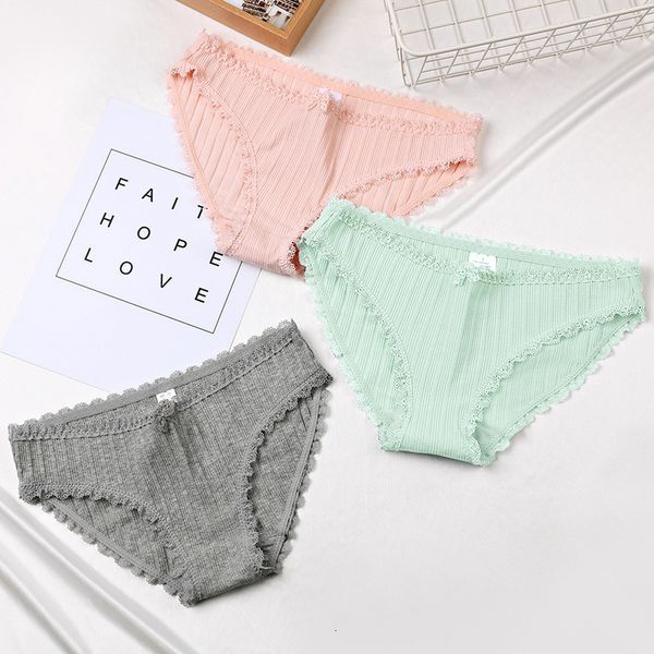 

cotton girls' lace seamless briefs low-rise women's underwear, Black;pink