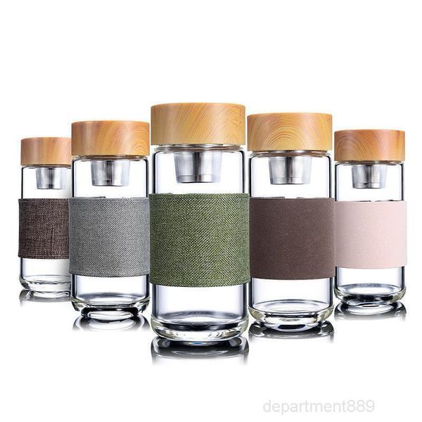 

350ml glass water bottles heat resistant round office car cup with stainless steel tea infuser strainer tumbler new arrival owc838