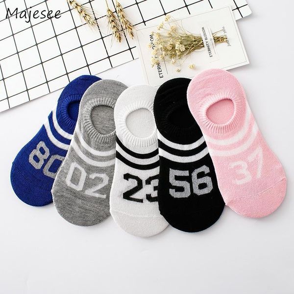 

sock slippers women striped number printed pink kawaii harajuku korean style simple student breathable invisible anti-skid chic1, Black;white
