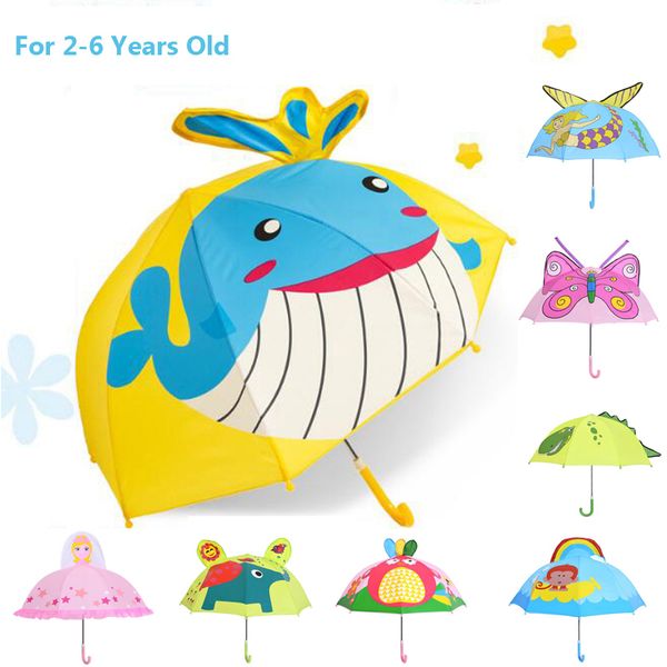 

2-6 years baby kids cartoon umbrella children ultra light rainproof animals umbrella with lovely ear boys girls rain gear lj200918, Red;brown