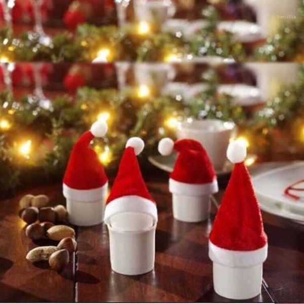 

10pcs/set christmas santa hat cup hat 11*7 cm mini santa cover christmas gift wine bottle cover decoration 30%off1