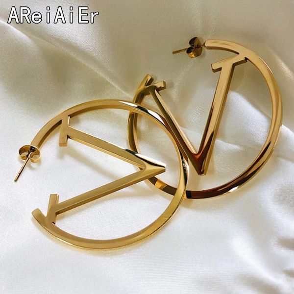 

fashion stainless steel gold hoop round letter earrings for women simple punk geometric alphabet earring party jewelry brincos, Silver
