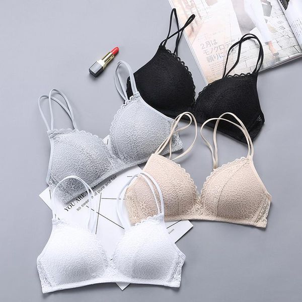 

wireless lace bra wireless push-up bra comfortable soft lady lingerie1, Red;black